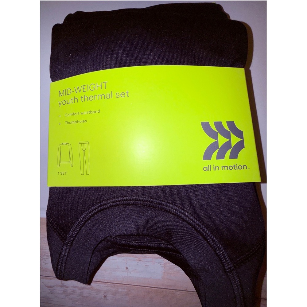 All in Motion Thermal Set Kids Small 6/7 Black‎ New Mid-Weight Base Layer 2pc